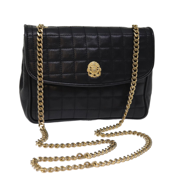 CELINE Chain Shoulder Bag Leather Black Auth 75054 - Picture 1 of 16